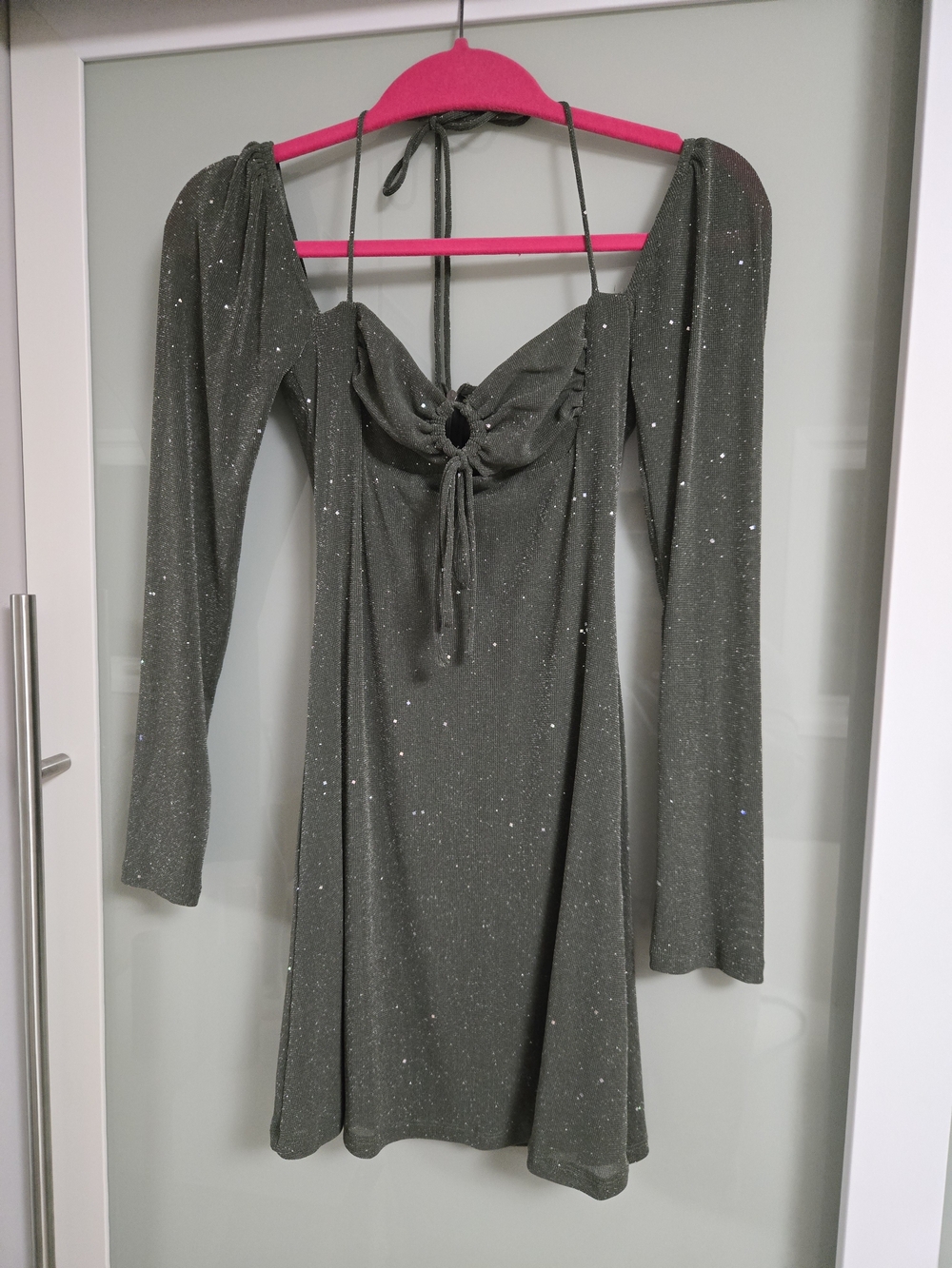 NWOT Princess Polly Olive Sparkle Ring-Front Long Sleeve Mini Dress - US Size 4